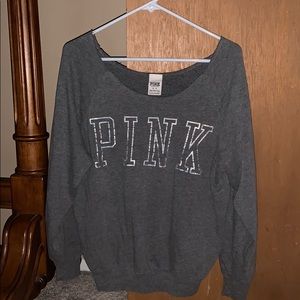 Pink scoop neck sweater in gray